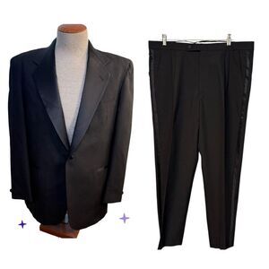 Barry Manufacturing Wool Tuxedo Jacket 42R Pants 39 Black Satin Trim Occasion Fo